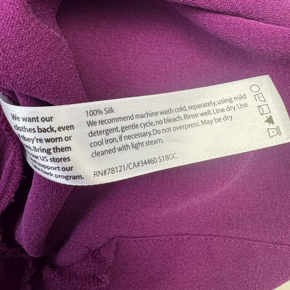 Eileen Fisher Tunic Top XL XL Purple 100% Silk V-Neck Cap Sleeve Split Hem - Picture 6 of 7